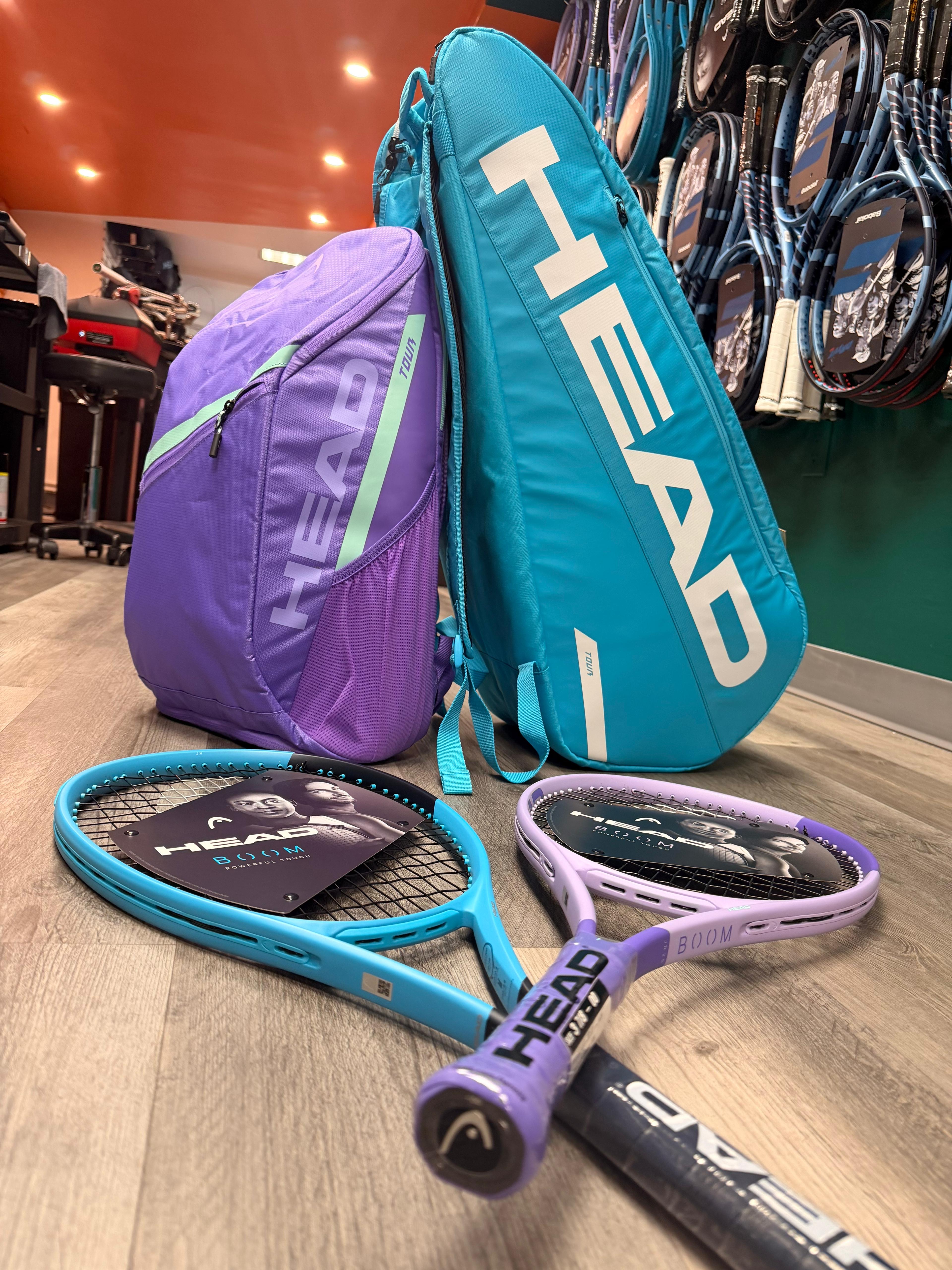 HEAD Boom racquets now in stock at Tennis Lab FX — teal and purple colorways